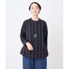 [洗える・日本製]二重織チェック前開きブラウス