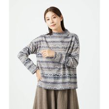 [洗える・日本製]編地柄プリントカットソー