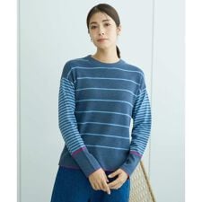 [洗える]T/Cエコボーダーニット