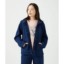 [洗える]二重織ガーゼデニム製品染めフード付きブルゾン