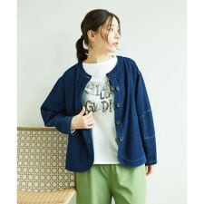 [洗える]二重織ガーゼデニム製品染めブルゾン