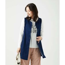 [洗える]二重織ガーゼデニム製品染めジレ