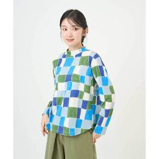 [洗える・日本製]コットン天竺ブロックチェックプリントカットソー
