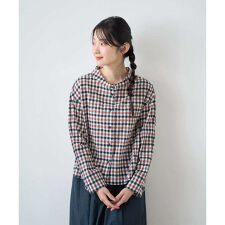 [洗える]塩縮ギンガムプリントブラウス