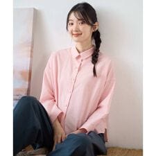 [洗える・日本製]コットンシャーリングストライプブラウス