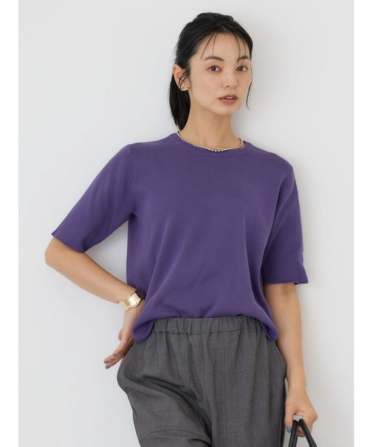 【グリーンレーベルリラクシング】レーヨン Vネック リブカットソー 五分袖 古着 グリーンレーベルリラクシング】レーヨン Vネック リブカットソー 五分