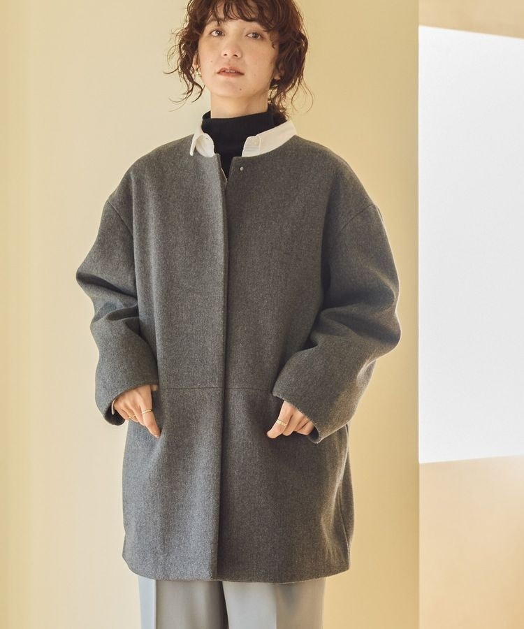 中空FIBERロングノーカラーコート【軽量アウター】 | アメリカン