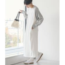 異素材ラグランスリーブロングワンピース