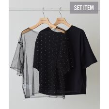 ラインストーンチュールレイヤードTシャツ