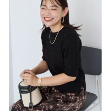 ケーブル5分袖ニットプルオーバー
