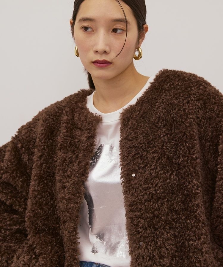 ノーカラーフェイクファーコート | アメリカンホリック(AMERICAN HOLIC