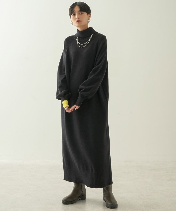 【未使用に近】テーラーメイド♪モックネックワンピース XS バイパチバイカラーモックネックニットワンピース | アメリカン