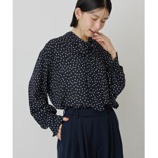 【イージーケア】ドット柄ボウタイブラウス