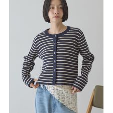 マルチボーダーリブニットカーディガン