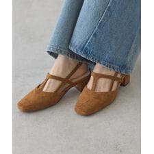 Tストラップスクエアパンプス