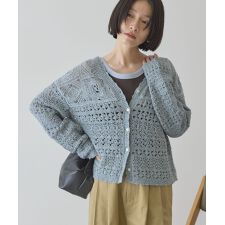 【前後2WAY】レース透かし編みニットカーディガン