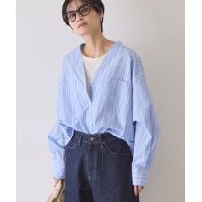 【イージーケア】ストライプVネックシャツ