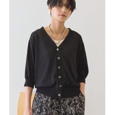 【予約】【抗菌防臭】5分袖シアーVネックニットカーディガン