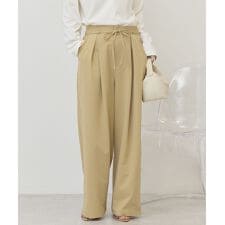 【イージーケア】リボン付きタックワイドパンツ