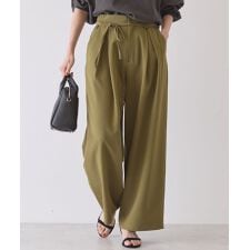 【イージーケア】リボン付きタックワイドパンツ