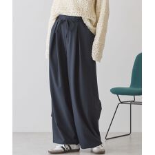 【イージーケア】リボン付きタックワイドパンツ