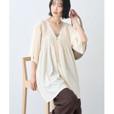 【WEB限定】前後2WAYVネックシャーリングチュニックブラウス【吸水速乾・イージーケア】