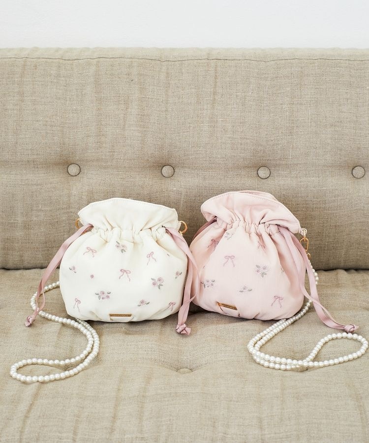 ローズリボン刺繍巾着ショルダーバッグ | メゾン ド フルール