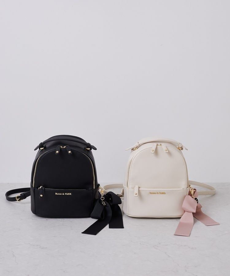 【美品】大人可愛い　メゾンドフルール　撥水加工　リボン　ラウンドリュック 撥水加工リボンラウンドリュック/Maison de FLEUR（メゾン ド