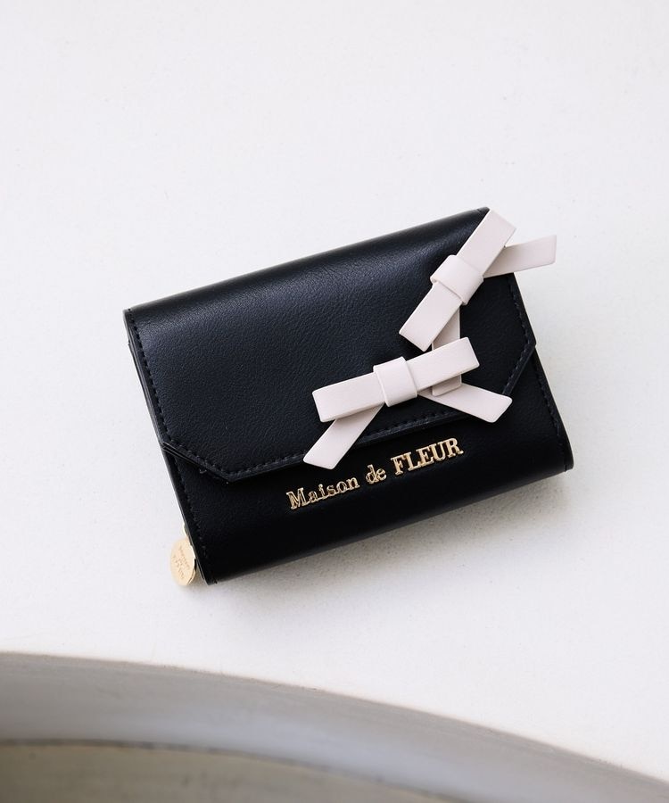 Maison de FLEUR リボン付き三つ折り財布 黒 Maison de FLEUR リボン付き三つ折り財布 黒