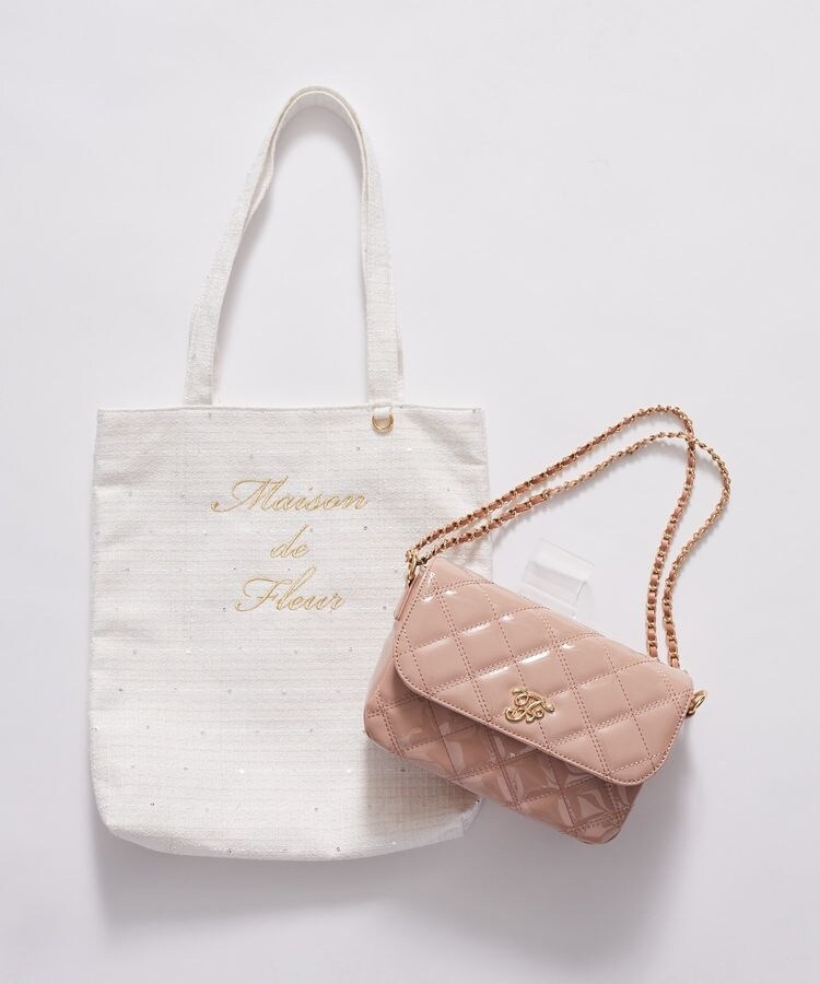 Maison de FLEUR ツイードトートバッグ ツイードブランドロゴ刺繍トートバッグ | メゾン ド フルール