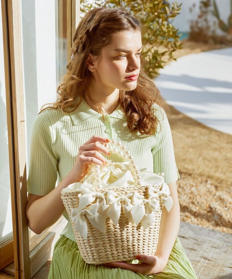 パールハンドルメイズ リボン カゴバッグ メゾンドフルール パールハンドルメイズリボンカゴバッグ / Maison de FLEUR