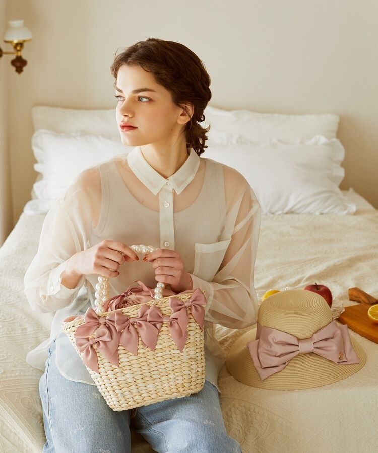メゾンドフルール リボンカゴバッグ Maison de FLEUR｜EC限定パールハンドルリボンカゴバッグ