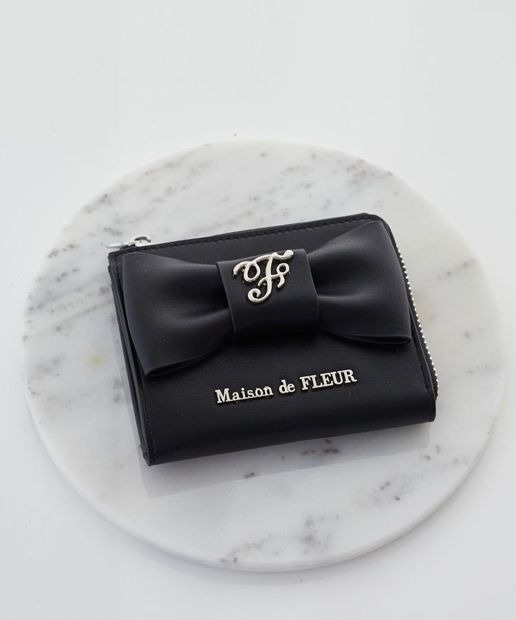 Maison de FLEUR リボン付き三つ折り財布 黒 メゾン ド フルール Maison de FLEUR F三つ折りウォレット