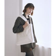 ファーブランドロゴ刺繍スクエアトートバッグ