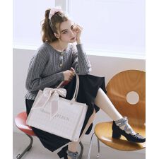 スカーフ付きツイードスクエアトートバッグ