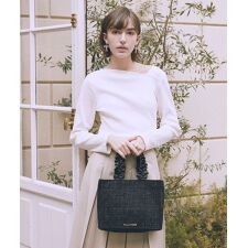 ツイードフリルハンドルスクエアトートバッグ