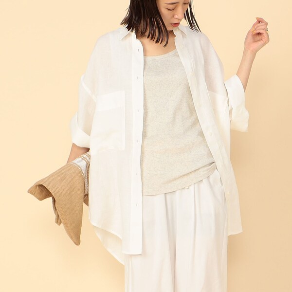 【送料無料ライン/39ショップ】 YANUK／ヤヌーク】ロールアップスリーブリネンシャツ シャツ+ブラウス(長袖+七分)
