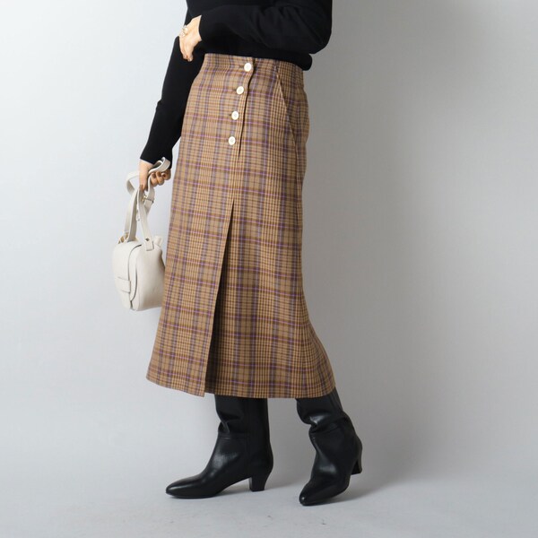 23区　セットアップスーツ　 ノーカラージャケット　ラップ風スカート 　茶色　M 23区 セットアップスーツ ノーカラージャケット ラップ風スカート 茶色