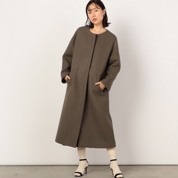 ◇【WEB限定カラーあり】ダブルクロスノーカラーロングコート