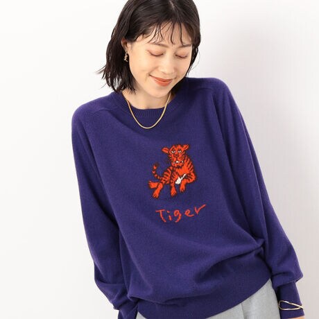 リラックスタイガージャガードクルーネックプルオーバーニット 