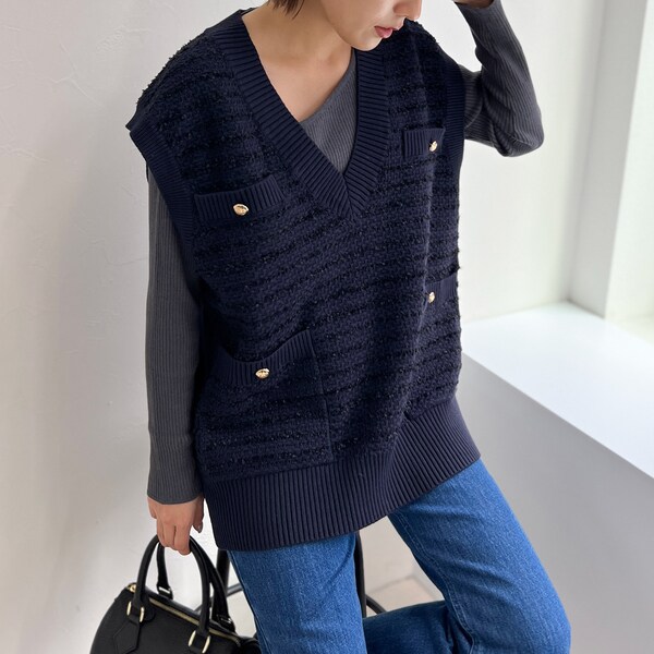 ◇【WEB限定】ツイード柄Vネックベスト | ノーリーズ(NOLLEY'S