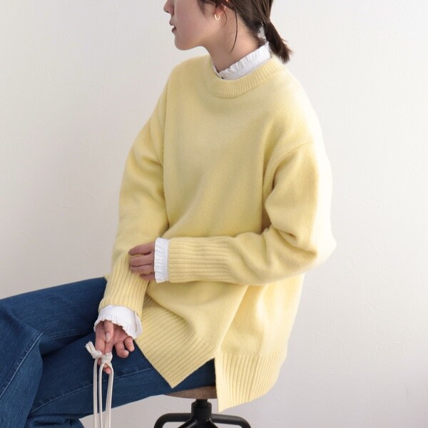 ◇【WEB限定】MUSIC カシミヤブレンド長めクルーネックプル