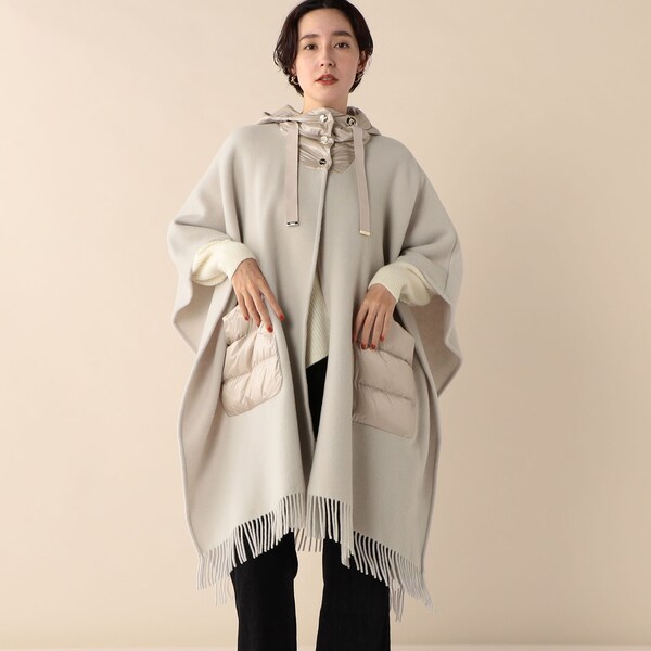 Herno ベージュ ポンチョコートロング手袋付き