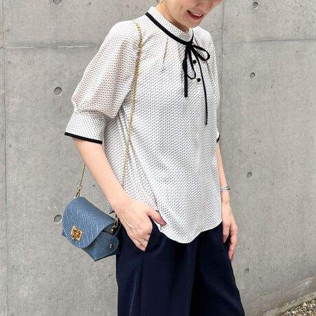 ◇【WEB限定カラー/サイズあり】ストレッチジョーゼット半袖配色 