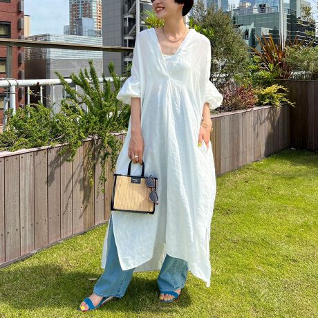 ◇【WEB限定】フレンチリネンギャザースリーブシャツワンピース  