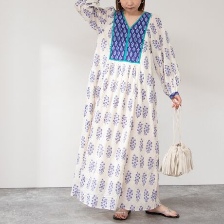 ◇【WEB限定】【ne Quittez pas/ヌキテパ】プリントギャザーワンピース  