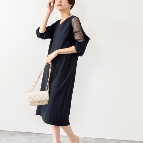ドットチュールワンピース セール】little black:ドットチュールロング  
