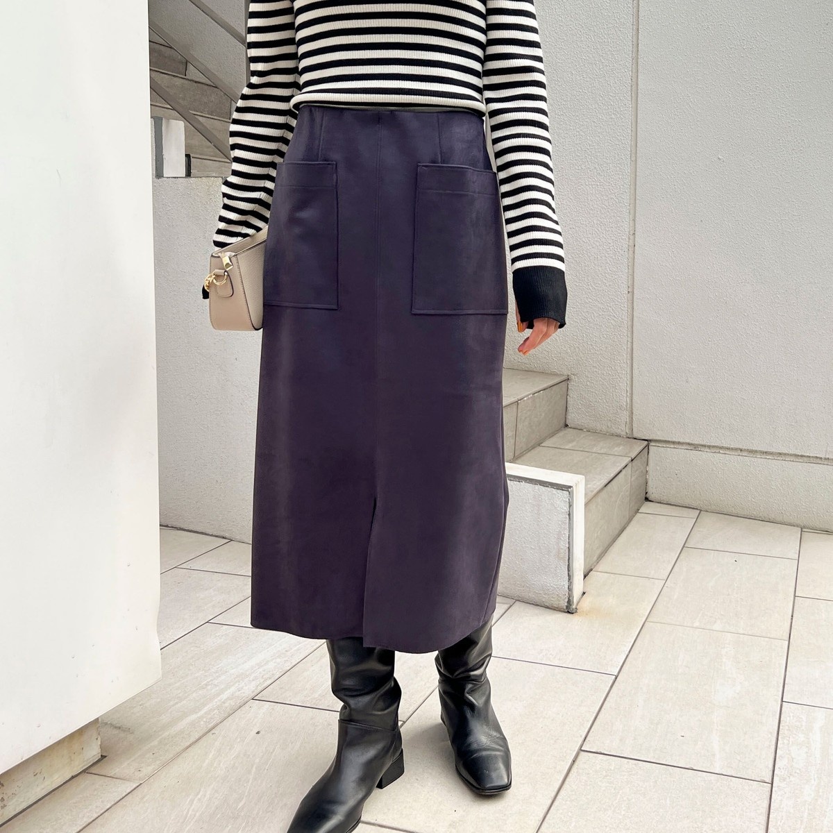 ◇【WEB限定】ダンボールスウェードインゴムポケ付きタイトスカート