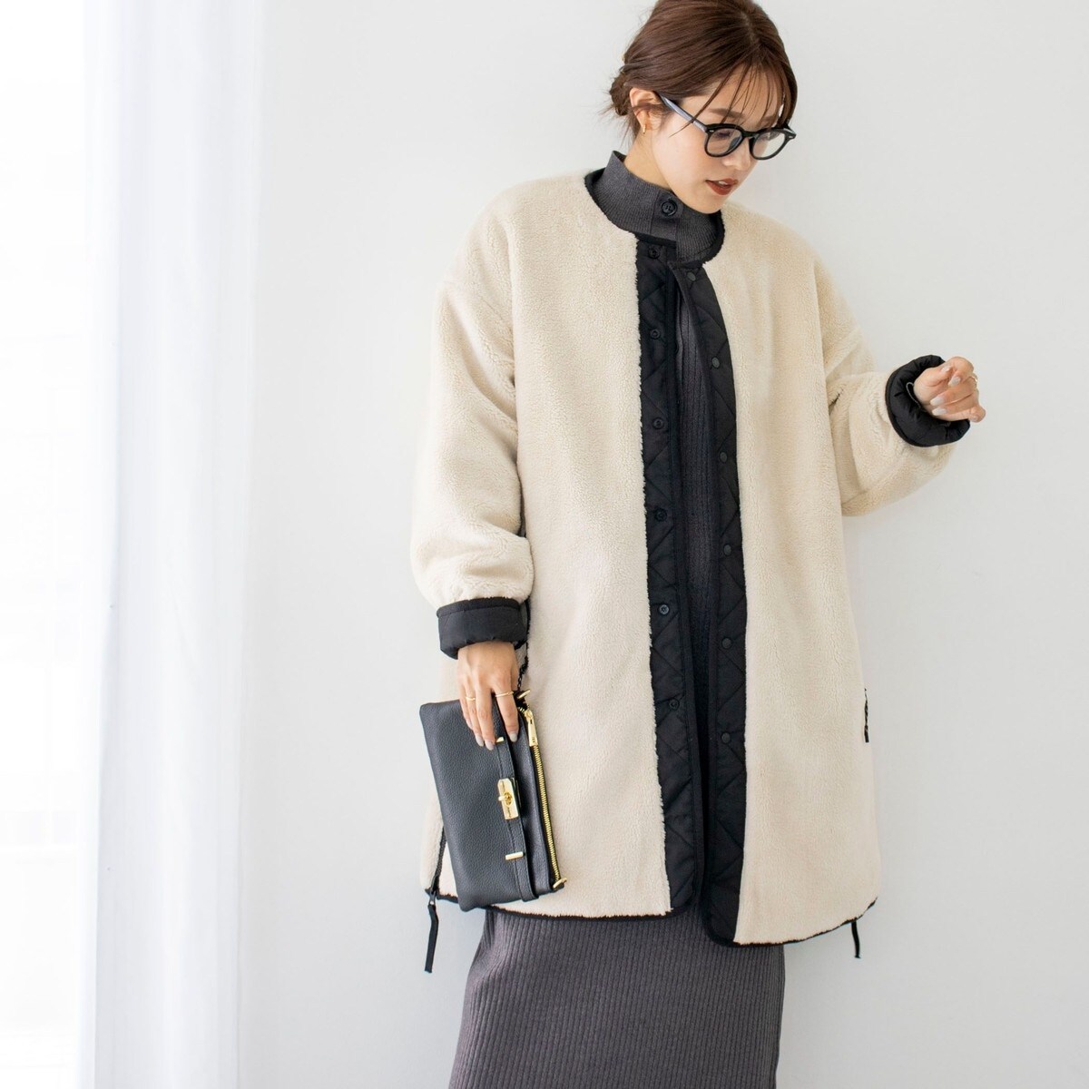 ◇【WEB限定】【TAION/タイオン】ノーカラーボアコート(リバーシブル