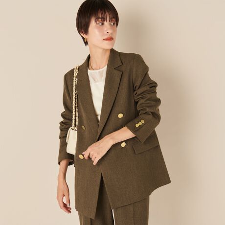 セットアップ対応》ウォッシャブルウールライクダブルジャケット 